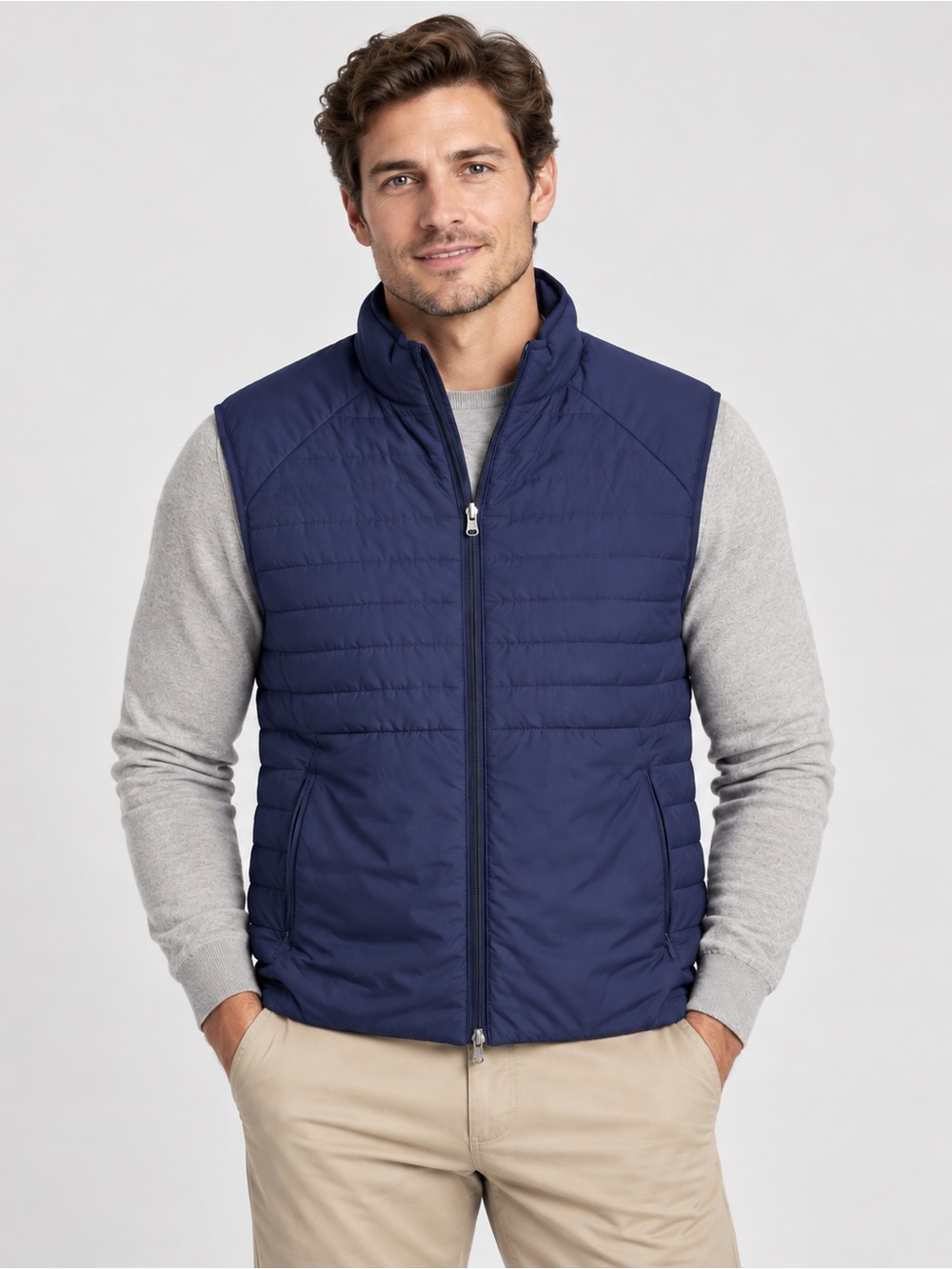 NWT Daniel Cremieux Reversible Quilted Puffer Vest Navy Blue Full Zip Sz XL